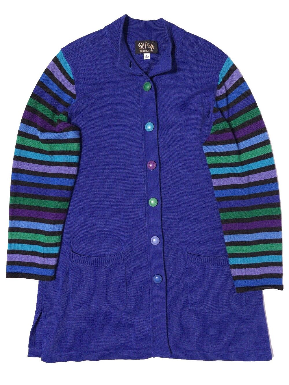 Bob Mackie Purple Blue Whimsical Long Cardigan Sweater Duster Women Size L (B1)